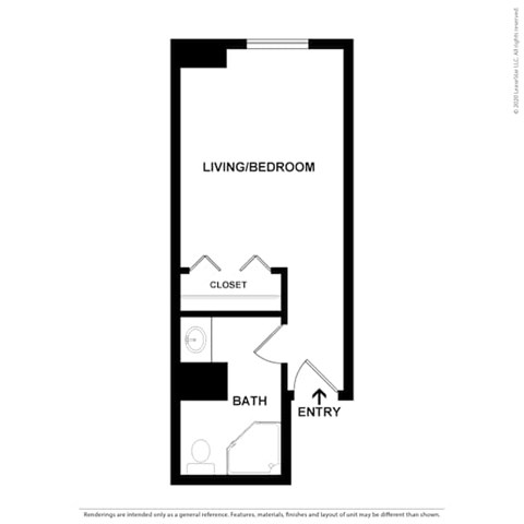Floor plan for studio, 1 bath, 225 sqft